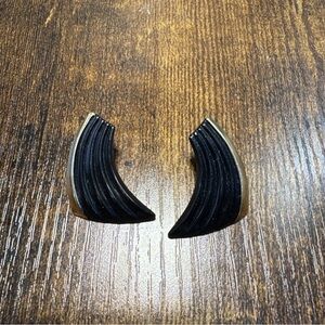 Vintage Gold Tone Black Geometric Design Earrings